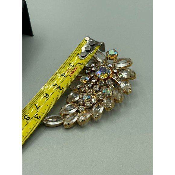 Vintage Rhinestones Brooch & Clip On Earrings Set Clear Stones AB Stones Finish - Picture 9 of 10